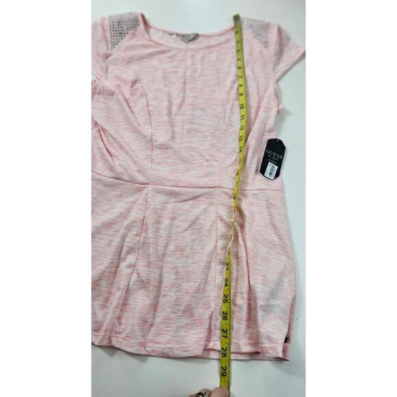 NWT Guess Peplum Top L Pink Padded Shoulders Cap Sleeve Studded Shirt punk rock - Picture 8 of 9